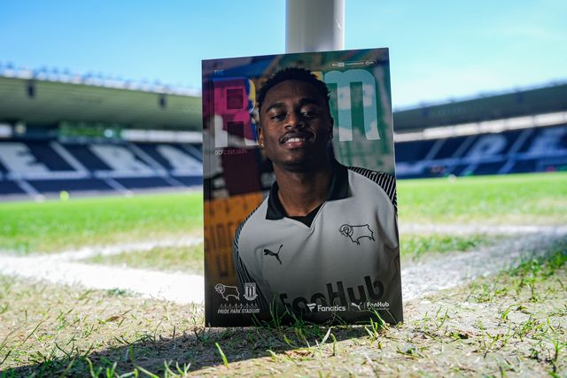 Jaydon Banel of Derby County in the match day program during the Sky Bet Championship match Derby County vs Stoke City at Pride Park Stadium, Derby, United Kingdom on 06 April 2026

(Photo by Maynard Manyowa/News Images)