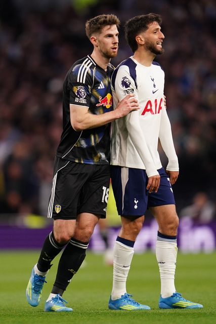 Rodrigo Bentancur of Tottenham Hotspur and Anton Stach of Leeds United during the Premier League match Tottenham Hotspur vs Leeds United at Tottenham Hotspur Stadium, London, United Kingdom on 11 May 2026

(Photo by Harvey Murphy/News Images)