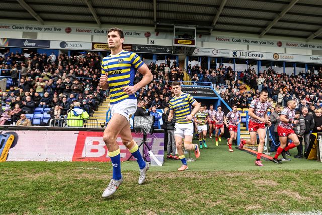 Sam Stone of Warrington Wolves comes out for the game during the Betfred Super League round 7 match Warrington Wolves vs Leigh Leopards at The Halliwell Jones Stadium, Warrington, United Kingdom on 04 April 2026

(Photo by Alfie Cosgrove/News Images)