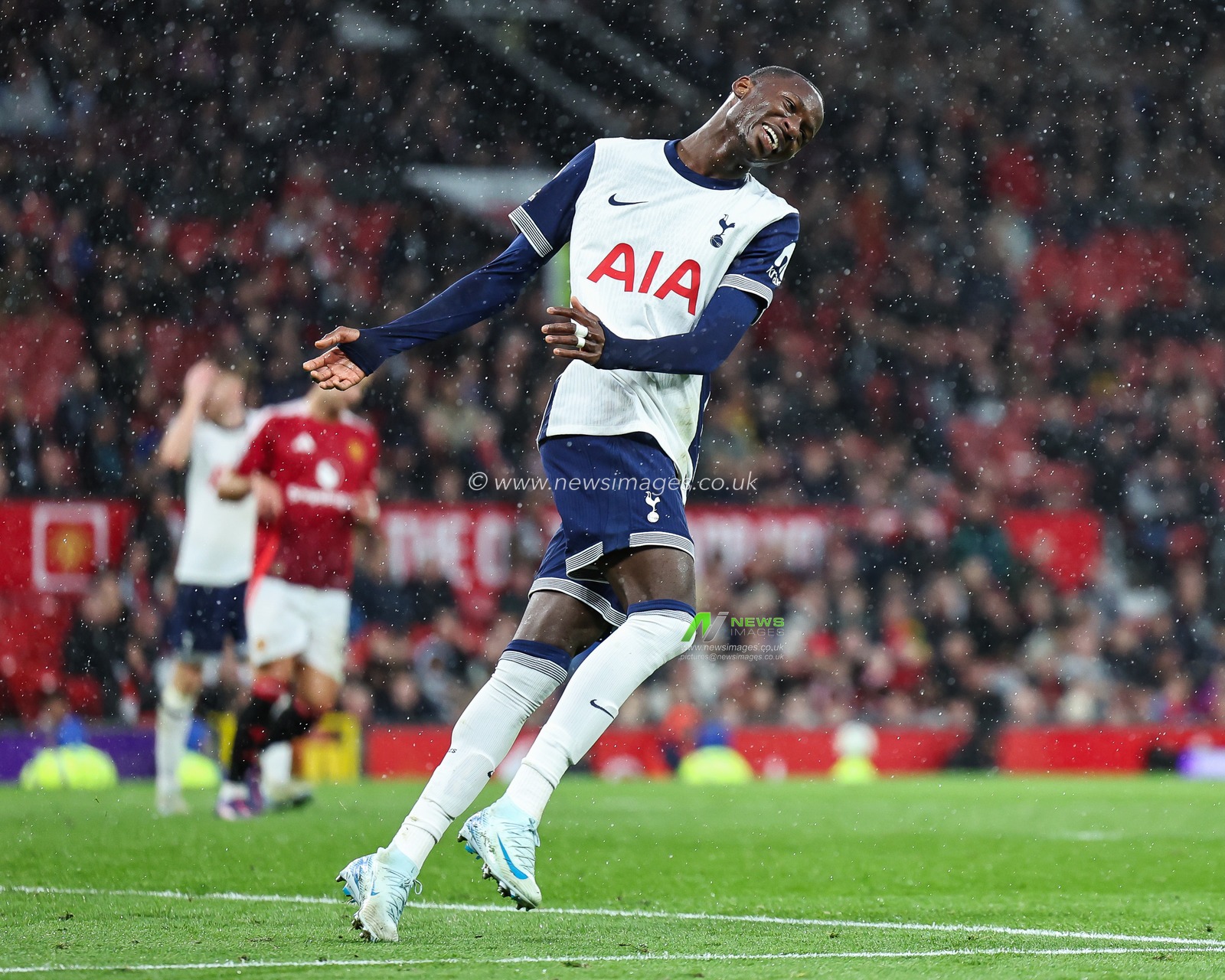 Pape Matar Sarr of Tottenham Hotspur reacts after missing a chance on goal during the Premier League match Manchester United vs Tottenham Hotspur at Old Trafford, Manchester, United Kingdom, 29th September 2024

(Photo by Mark Cosgrove/News Images)