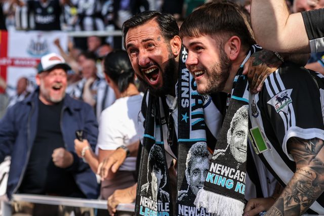 Newcastle United fans celebrate as Anthony Elanga of Newcastle United scores to make it 1-0 during the Premier League match Newcastle Untied vs Liverpool at St. James's Park, Newcastle, United Kingdom on 23 August 2026

(Photo by Alfie Cosgrove/News Images)