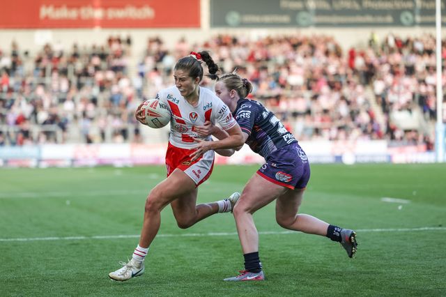 Phoebe Hook of St Helens goes over for a try to make it 20-20 during the Betfred Women's Super League Round 13 match St Helens Women vs Wigan Warriors Women at Totally Wicked Stadium, St Helens, United Kingdom, 5th September 2025

(Photo by Mark Cosgrove/News Images)