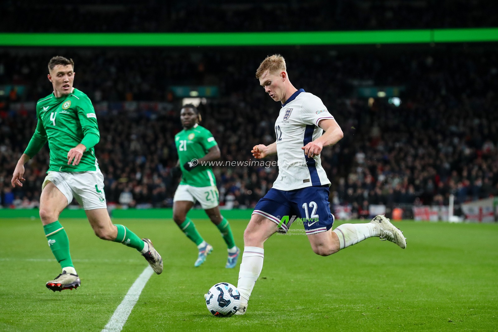 Lewis Hall of England breaks with the ball during the UEFA Nations League, League B - Group 2 match England vs Republic of Ireland at Wembley Stadium, London, United Kingdom, 17th November 2024

(Photo by Gareth Evans/News Images)