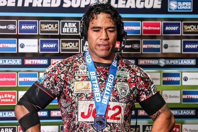 Joe Ofahengaue of Leigh Leopards speaks on Sky Sports after the game during the Betfred Super League round 8 match York Knights vs Leigh Leopards at LNER Community Stadium, York, United Kingdom on 17 April 2026

(Photo by Alfie Cosgrove/News Images)