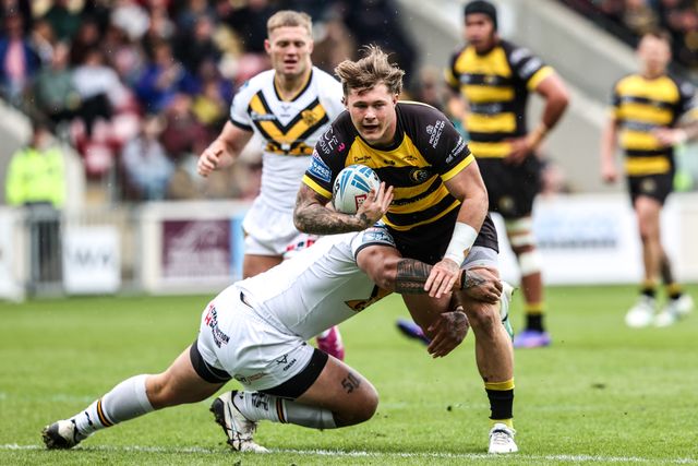 Denive Balmforth of York Knights is tackled during the Betfred Super League round 12 match York Knights vs Castleford Tigers at LNER Community Stadium, York, United Kingdom on 16 May 2026

(Photo by Alfie Cosgrove/News Images)