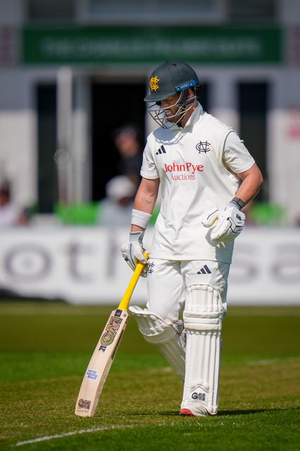 Ben Duckett of Nottinghamshire celebrates scoring 50 runs as he reaches his half century during Leicestershire County Cricket Club vs Nottinghamshire County Cricket Club in Country Cricket Division One Day 1 at Grace Road, Leicester, United Kingdom on 01 May 2026

(Photo by Maynard Manyowa/News Images)