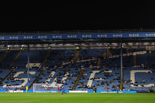 The home stands are empty as fans protest against Sheffield Wednesday owner Dejphon Chansiri during the Sky Bet Championship match Sheffield Wednesday vs Middlesbrough at Hillsborough, Sheffield, United Kingdom, 22nd October 2025

(Photo by Mark Cosgrove/News Images)