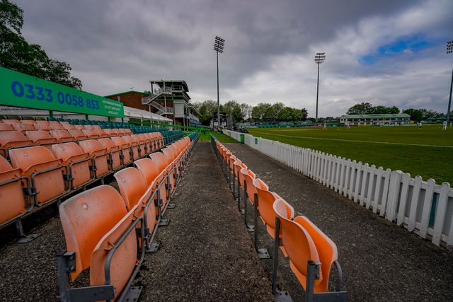 A general view of the empty seats and the low attendance during the County Championship Division One day 3 Leicestershire vs Nottinghamshire at Grace Road, Leicester, United Kingdom on 03 May 2026

(Photo by Maynard Manyowa/News Images)