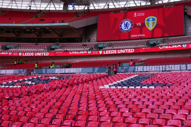 View of scoreboard at Wembley Stadium ahead of the Emirates FA Cup Semi-Final match Chelsea vs Leeds United at Wembley Stadium, London, United Kingdom on 26 April 2026

(Photo by Harvey Murphy/News Images)