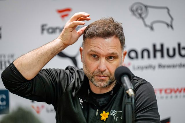 John Eustace manager of Derby County in the manager post match press conference during the Sky Bet Championship match Derby County vs Stoke City at Pride Park Stadium, Derby, United Kingdom on 06 April 2026

(Photo by Maynard Manyowa/News Images)