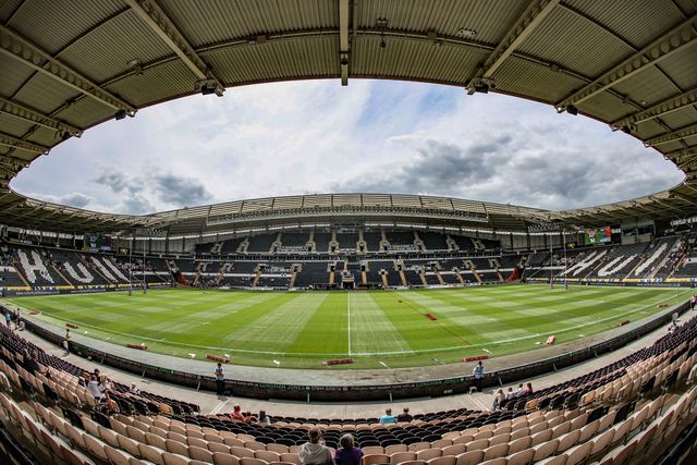 A general view of the MKM Stadium ahead of the Betfred Super League round 17 match Hull FC vs St Helens at MKM Stadium, Hull, United Kingdom, 5th July 2025

(Photo by Alfie Cosgrove/News Images)