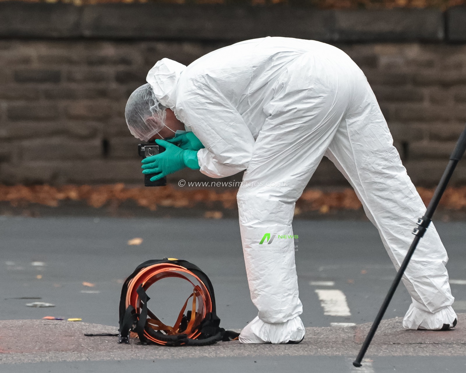A forensic police officer analyses crime scenes, gathers and preserves evidence as they take photographs of the scene during the Manchester synagogue attack at Manchester Synagogue, Manchester, United Kingdom, 2nd October 2025

(Photo by Mark Cosgrove/News Images)