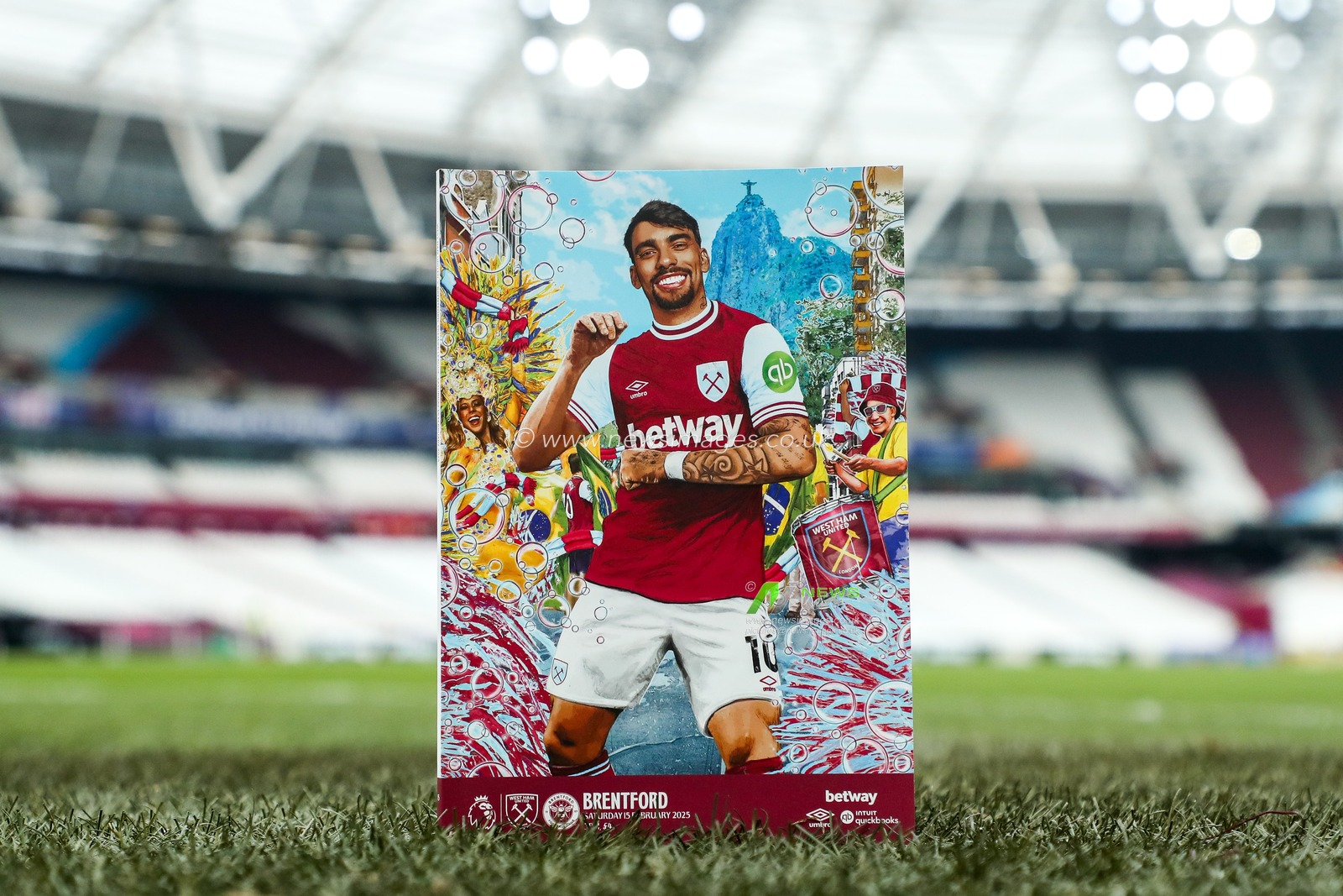 Lucas Paqueta of West Ham United features on the match day programme prior to the Premier League match West Ham United vs Brentford at London Stadium, London, United Kingdom, 15th February 2025

(Photo by Izzy Poles/News Images)
