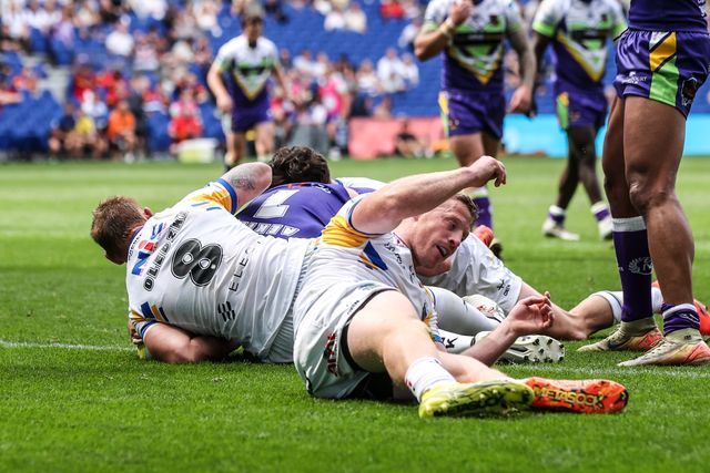 Caleb Aekins of Bradford Bulls goes over for a try during the Betfred Super League Magic Weekend match Leeds Rhinos vs Bradford Bulls at Hill Dickinson Stadium, Liverpool, United Kingdom on 05 July 2026

(Photo by Alfie Cosgrove/News Images)