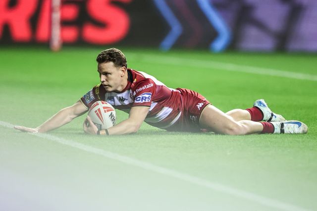 Jai Field of Wigan Warriors goes over for a try to make it 10-0 during the Betfred Super League Round 26 match Wigan Warriors vs Castleford Tigers at The Brick Community Stadium, Wigan, United Kingdom, 12th September 2025

(Photo by Alfie Cosgrove/News Images)