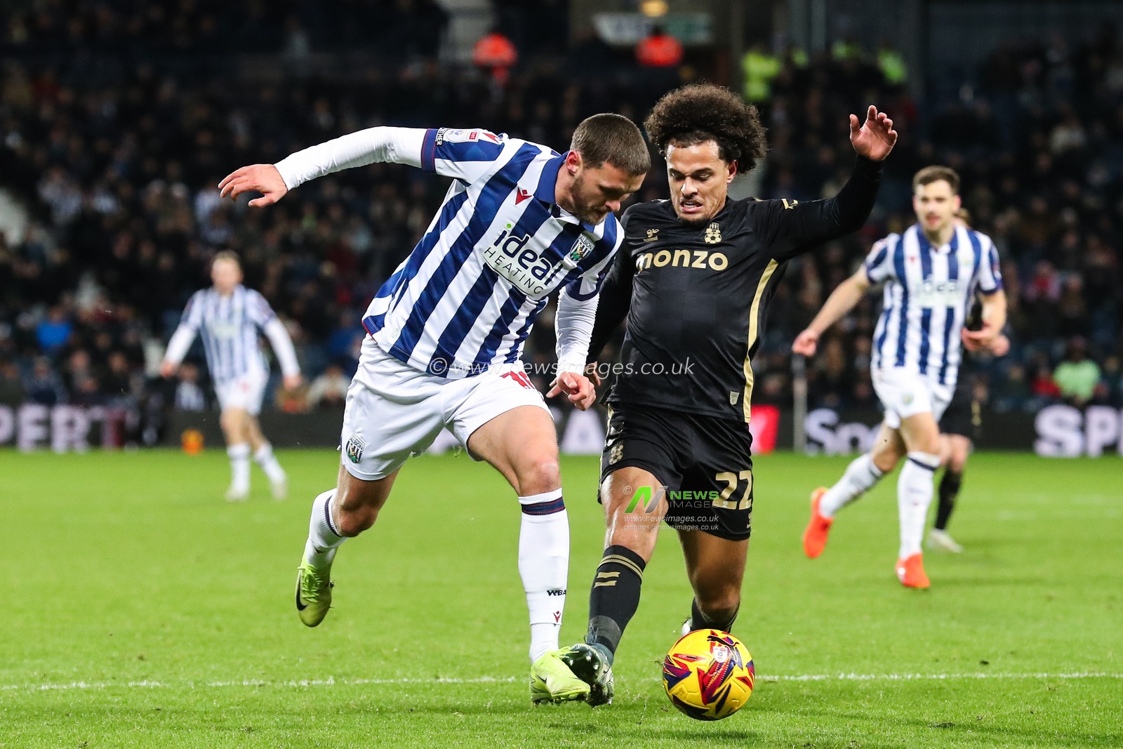 John Swift of West Bromwich Albion is tackled by Joel Latibeaudiere of Coventry City during the Sky Bet Championship match West Bromwich Albion vs Coventry City at The Hawthorns, West Bromwich, United Kingdom, 11th December 2024

(Photo by Gareth Evans/News Images)