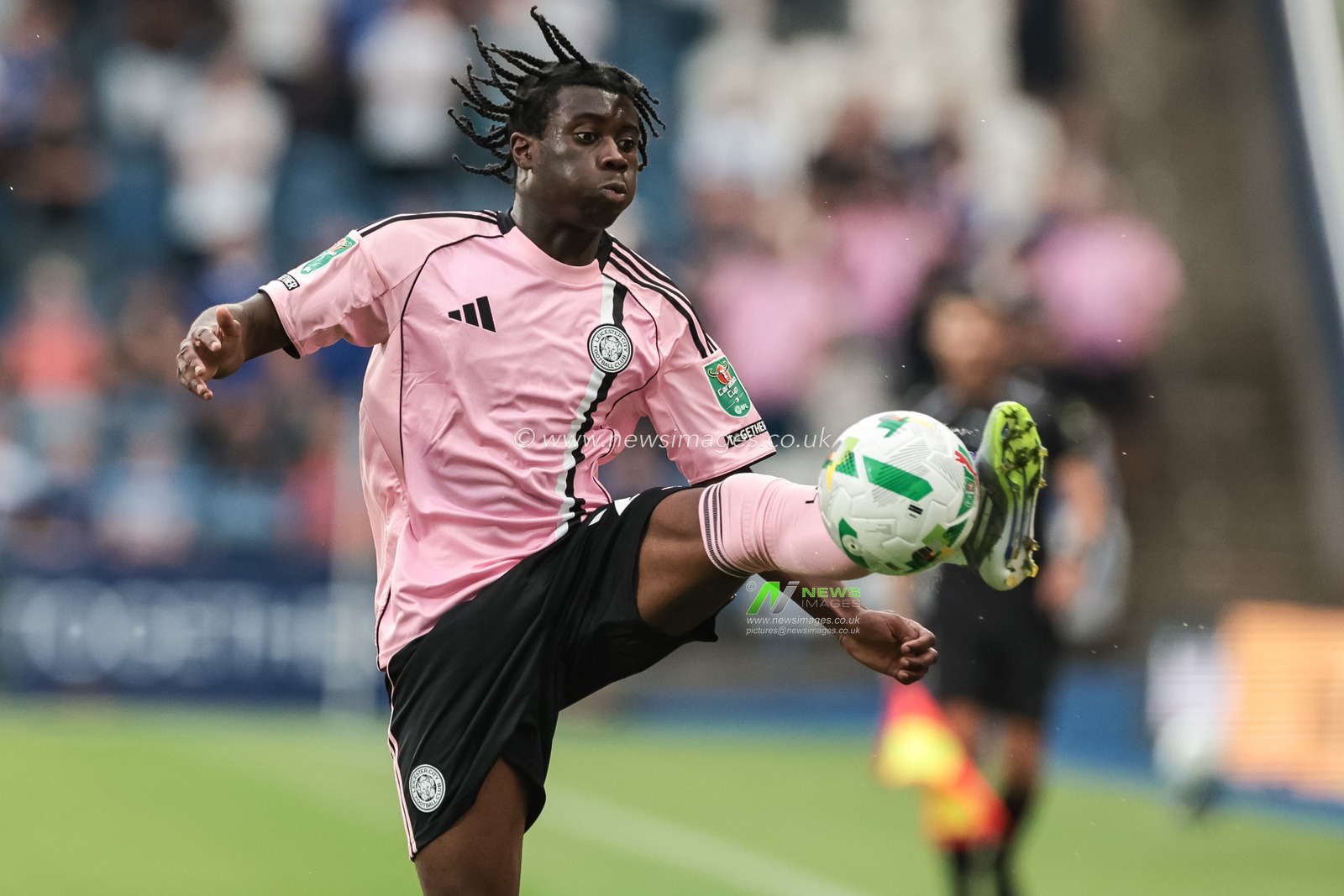 Jeremy Monga of Leicester City controls the ball during the Carabao Cup match Huddersfield Town vs Leicester City at Accu Stadium, Huddersfield, United Kingdom, 13th August 2025

(Photo by Mark Cosgrove/News Images)