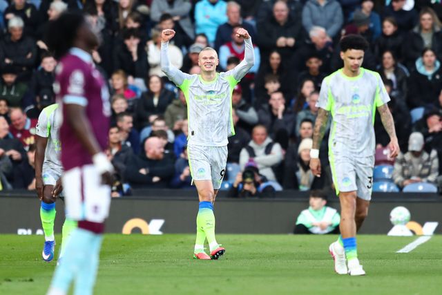 Erling Haland of Manchester City celebrates after scoring to make it 0-1 during the Premier League match Burnley vs Manchester City at Turf Moor, Burnley, United Kingdom on 22 April 2026

(Photo by Jorge Horsted/News Images)