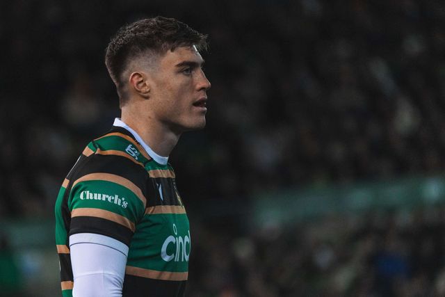 Tommy Freeman of Northampton Saints during the Gallagher Premiership match Northampton Saints vs Sale Sharks at Cinch Stadium at Franklin's Gardens, Northampton, United Kingdom, 20th December 2025

(Photo by Craig Evans/News Images)

*** GER AUT SUI OUT ***