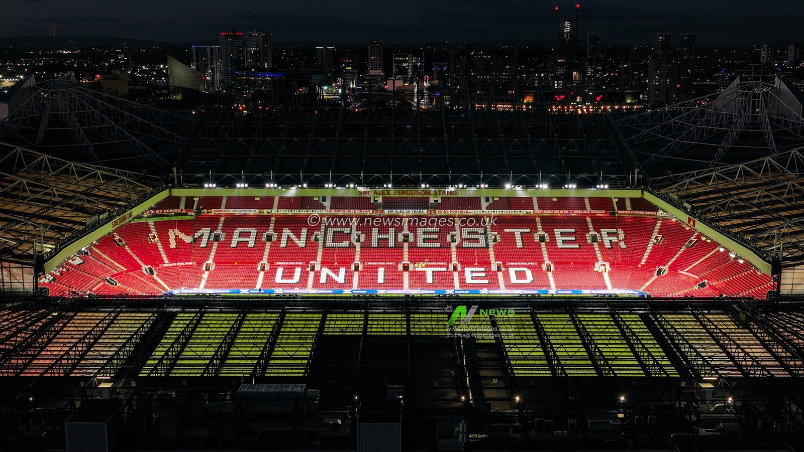 An aerial view of Old Trafford ahead of the Premier League match Manchester United vs Newcastle United at Old Trafford, Manchester, United Kingdom, 26th December 2025

(Photo by Alfie Cosgrove/News Images)

*** GER AUT SUI OUT ***