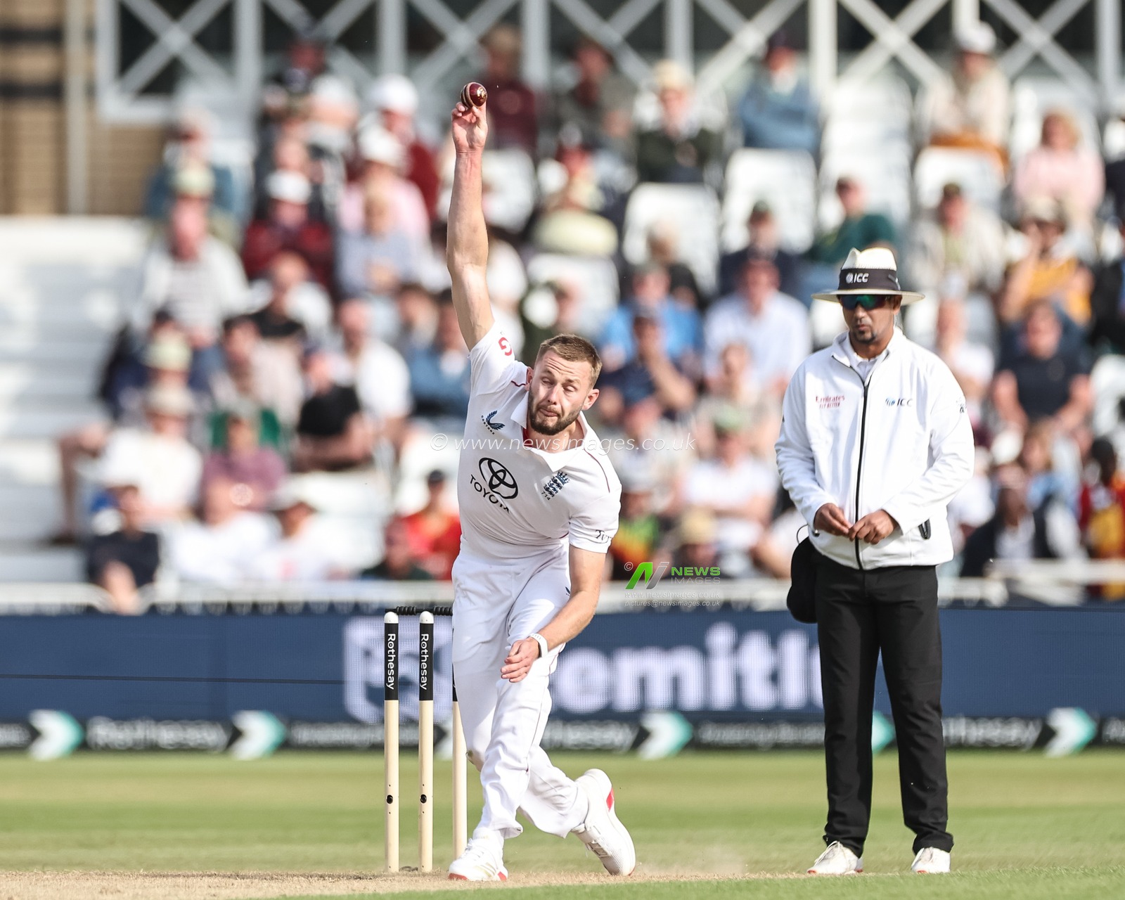 Gus Atkinson of England delivers the ball during the Rothesay Test Match Day 2 England vs Zimbabwe at Trent Bridge, Nottingham, United Kingdom, 23rd May 2025

(Photo by Mark Cosgrove/News Images)
