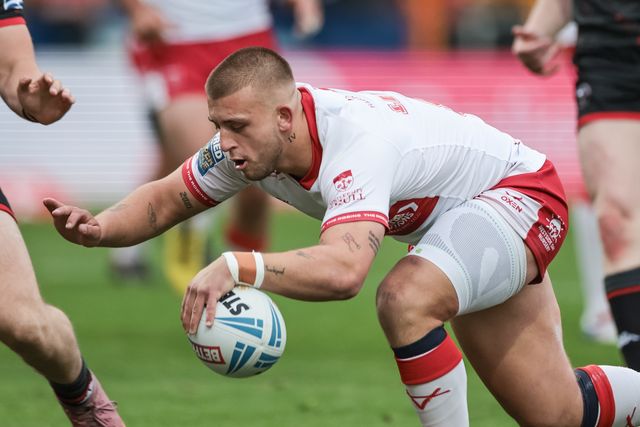 Mikey Lewis of Hull KR goes over for a try during the Betfred Super League round 12 match Hull KR vs Wigan Warriors at Sewell Group Craven Park, Hull, United Kingdom on 21 May 2026

(Photo by Mark Cosgrove/News Images)