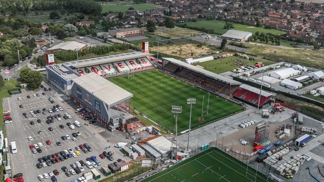 An aerial view of Sewell Group Craven Park during the Betfred Super League round 21 match Hull KR vs Castleford Tigers at Sewell Group Craven Park, Kingston upon Hull, United Kingdom, 9th August 2025

(Photo by Alfie Cosgrove/News Images)