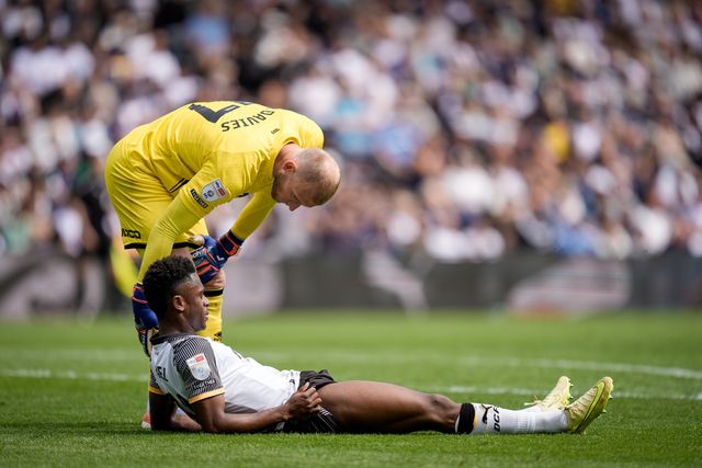 Jaydon Banel of Derby County goes down injured, receives treatment after an injury and is substituted off during the Sky Bet Championship match Derby County vs Sheffield United at Pride Park Stadium, Derby, United Kingdom on 02 May 2026

(Photo by Maynard Manyowa/News Images)