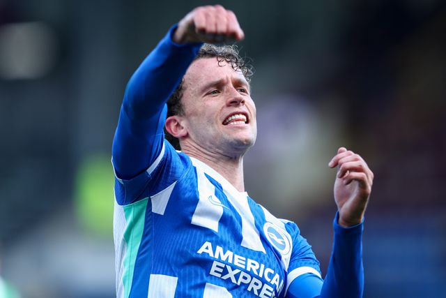Mats Wieffer of Brighton & Hove Albion celebrates 0-2 win after the Premier League match Burnley vs Brighton & Hove Albion at Turf Moor, Burnley, United Kingdom on 11 April 2026

(Photo by Jorge Horsted/News Images)