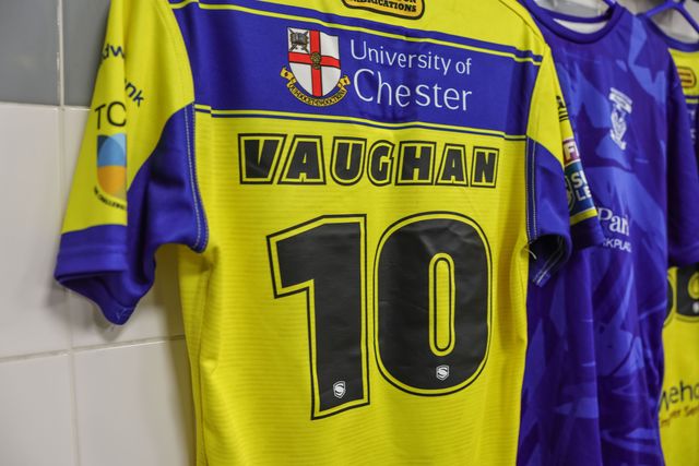 The match shirt of Paul Vaughan of Warrington Wolves who makes his 300th career appearance during the Betfred Super League Round 20 Leigh Leopards vs Warrington Wolves at Leigh Sports Village, Leigh, United Kingdom, 1st August 2025

(Photo by Mark Cosgrove/News Images)