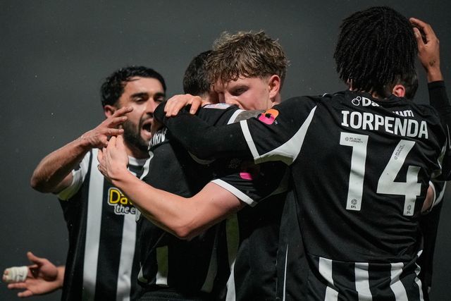 Scott Robertson of Notts County celebrates his goal to make it 1-0 during the Sky Bet League 2 match Notts County vs Gillingham at Meadow Lane, Nottingham, United Kingdom, 3rd February 2026

(Photo by Maynard Manyowa/News Images)