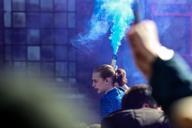 Everton fans arrive at Hill Dickinson with flares ready for derby day during the Premier League match Everton vs Liverpool at Hill Dickinson Stadium, Liverpool, United Kingdom on 19 April 2026

(Photo by Alfie Cosgrove/News Images)