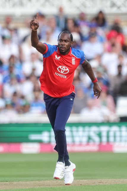 Jofra Archer of England celebrates the wicket of  Vaibhav Sooryavanshi of India during the Third Vitality T20 International match England vs India at Trent Bridge, Nottingham, United Kingdom on 07 July 2026

(Photo by Mark Cosgrove/News Images)