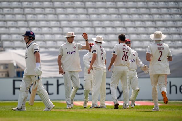 Ben Sanderson of Northamptonshire celebrates the wicket of Harry Came out caught during the County Championship Division Two Derbyshire vs Northamptonshire day one match at The Central Co-Op County Ground, Derby, United Kingdom on 08 May 2026

(Photo by Maynard Manyowa/News Images)