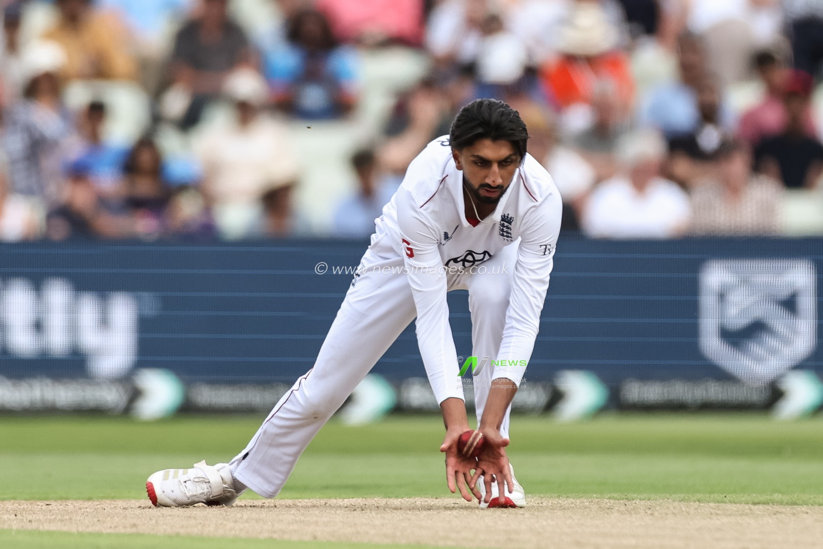 Shoaib Bashir of England fields the ball during the 2nd Rothesay Test Match Day 1 England vs India at Edgbaston, Birmingham, United Kingdom, 2nd July 2025

(Photo by Mark Cosgrove/News Images)