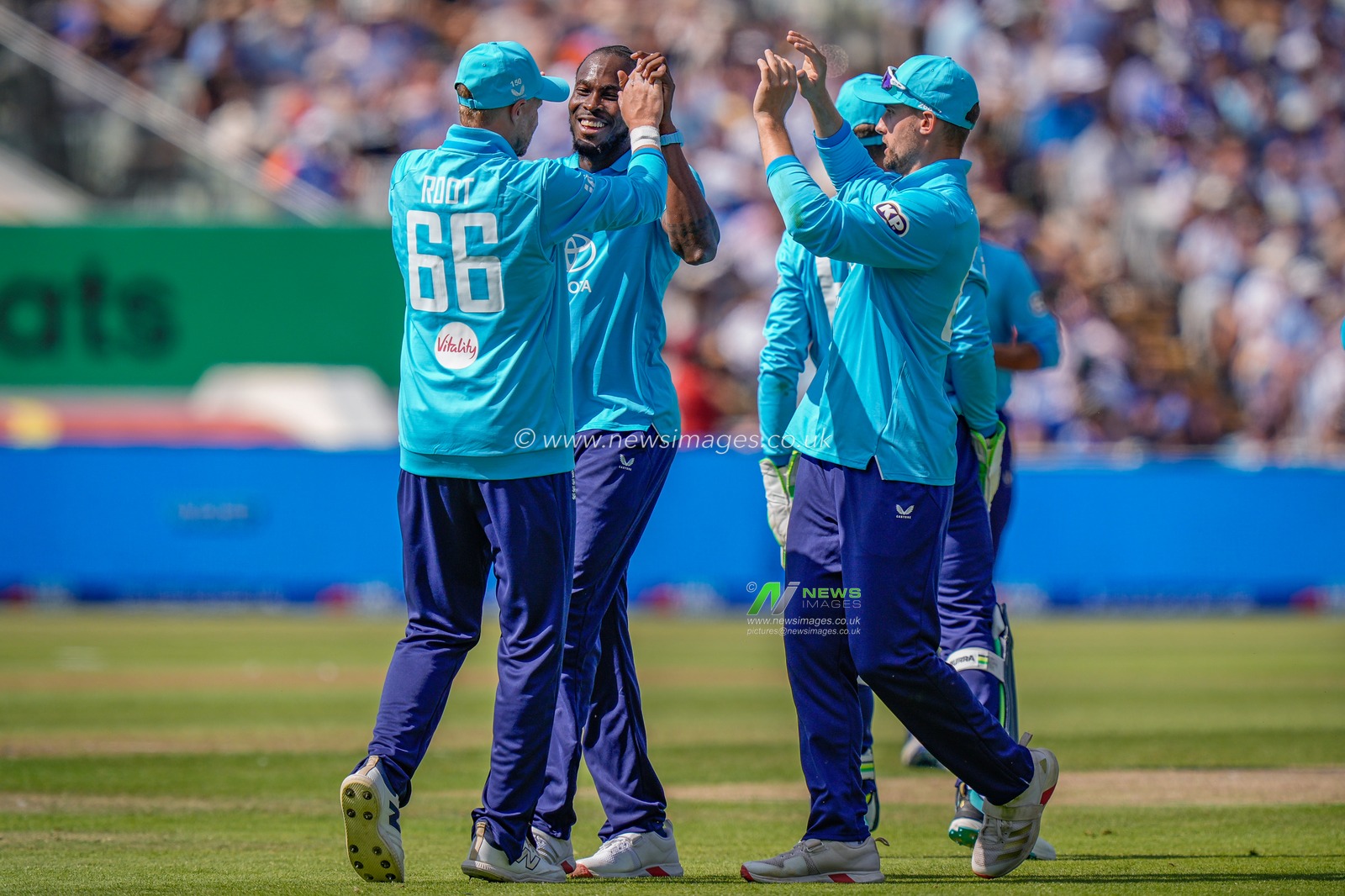 Jofra Archer of England celebrates taking the wicket of Virat Kohli of India during the 1st Metro Bank ODI match England vs India at Edgbaston, Birmingham, United Kingdom on 14 July 2026

(Photo by Maynard Manyowa/News Images)