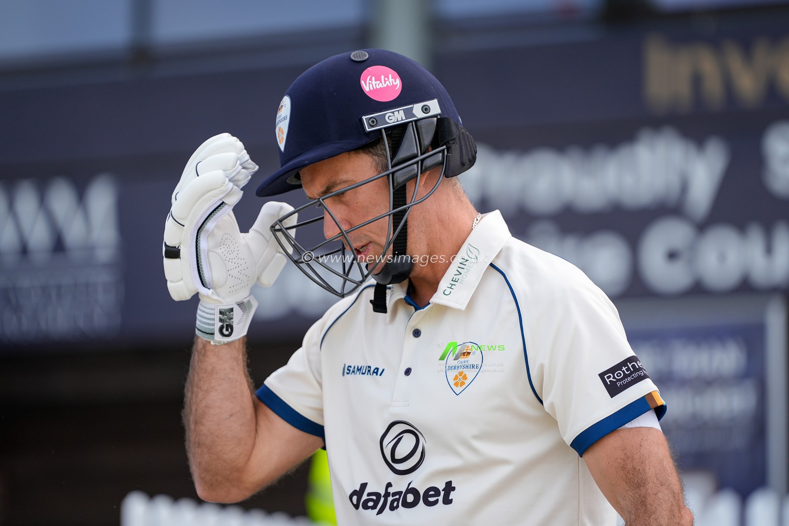 Wayne Madsen walks out to bat at the start of Day 3 of the County Championship Division Two Derbyshire v Gloucestershire at The Central Co-Op County Ground, Derby, United Kingdom on 26 April 2026

(Photo by Maynard Manyowa/News Images)