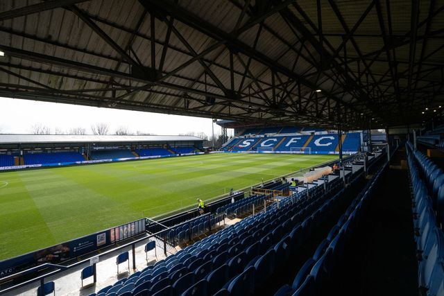 A general view of Edgeley Park Stadium, Home of Stockport County, during the Sky Bet League 1 match Stockport County vs Blackpool at Edgeley Park Stadium, Stockport, United Kingdom, 1st March 2025

(Photo by Craig Thomas/News Images)