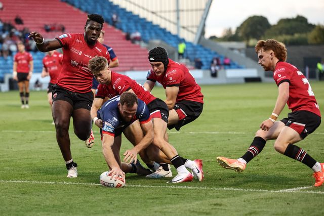 Joe Burgess of Hull KR goes over for a try during the Betfred Super League Round 20 Salford Red Devils vs Hull KR at Salford Community Stadium, Eccles, United Kingdom, 31st July 2025

(Photo by Mark Cosgrove/News Images)