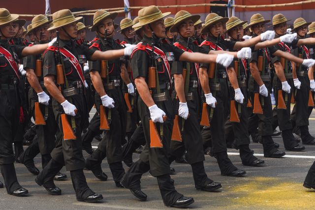 Indian army JAMMU AND KASHMIR RIFLES Regiment march ahead the final rehearsal for the upcoming Republic Day parade in Kolkata, India, on January 24, 2025..Pictures by Debajyoti Chakraborty.(Photo: Debajyoti Chakraborty/News Images)