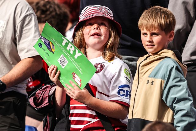 Wigan Warriors fans celebrate a try during the Betfred Super League Magic Weekend match Wigan Warriors vs St Helens at Hill Dickinson Stadium, Liverpool, United Kingdom on 05 July 2026

(Photo by Alfie Cosgrove/News Images)