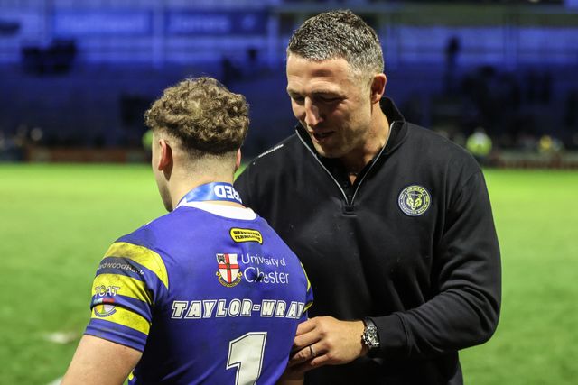 Cai Taylor-Wray of Warrington Wolves speaks to Sam Burgess manager of Warrington Wolves after the game during the Betfred Super League Round 1 match Warrington Wolves vs St Helens at The Halliwell Jones Stadium, Warrington, United Kingdom on 13 February 2026

(Photo by Alfie Cosgrove/News Images)