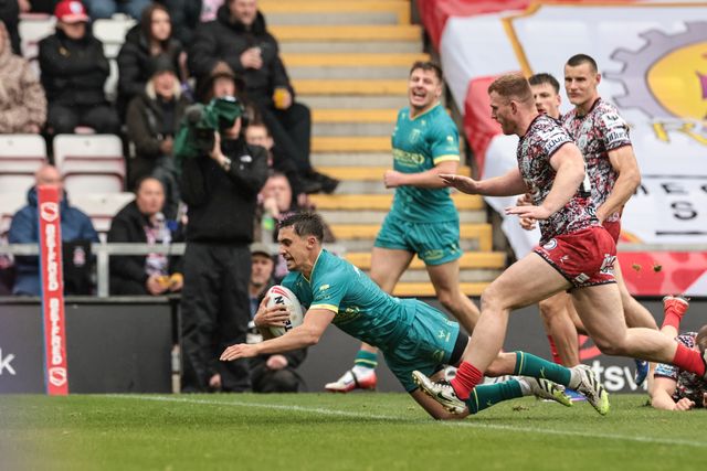 Arthur Mourgue of Hull KR goes over for a try during the Betfred Super League round 11 match Leigh Leopards vs Hull KR at Leigh Sports Village, Leigh, United Kingdom on 16 May 2026

(Photo by Mark Cosgrove/News Images)