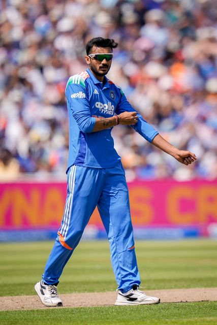 Axar Patel of India celebrates the wicket of Liam Dawson of England caught at the boundary during the 1st Metro Bank ODI match England vs India at Edgbaston, Birmingham, United Kingdom on 14 July 2026

(Photo by Maynard Manyowa/News Images)