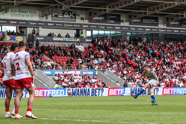 Marc Sneyd of Warrington Wolves converts for a goal during the Betfred Challenge Cup Semi-Finals match Warrington Wolves vs Hull KR at Eco-Power Stadium, Doncaster, United Kingdom on 10 May 2026

(Photo by Alfie Cosgrove/News Images)