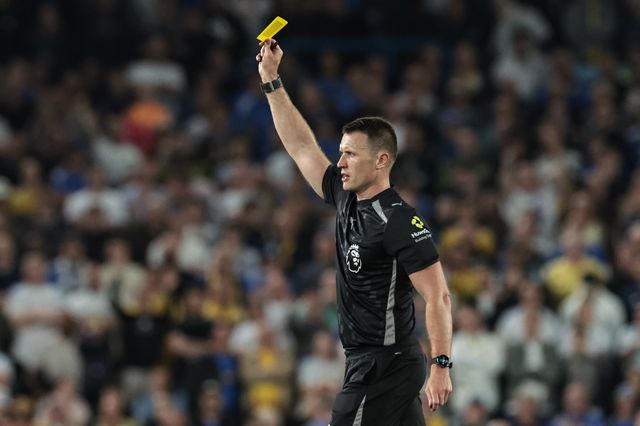 Referee Thomas Bramall gives a yellow card to Loum Tchaouna of Burnley during the Premier League match Leeds United vs Burnley at Elland Road, Leeds, United Kingdom on 01 May 2026

(Photo by Mark Cosgrove/News Images)
