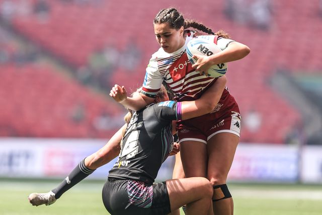 Beri Salihi of Wigan Warriors is tackled during the Betfred Women's Challenge Cup Final Wigan Warriors vs St Helens at Wembley Stadium, London, United Kingdom on 30 May 2026

(Photo by Alfie Cosgrove/News Images)