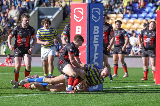 James Harrison of Warrington Wolves goes over for a try during the Betfred Challenge Cup round 4 match Goole Vikings vs Warrington Wolves at The Halliwell Jones Stadium, Warrington, United Kingdom on 14 March 2026

(Photo by Mark Cosgrove/News Images)
