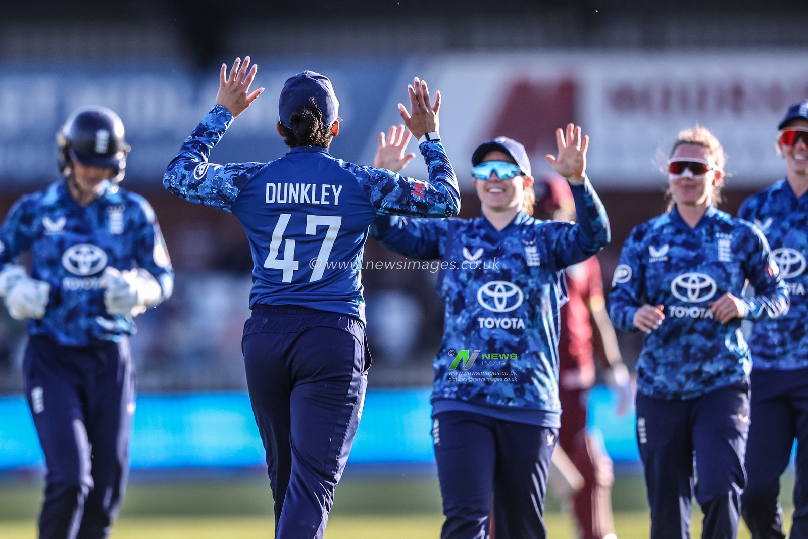 Sophia Dunkley of England celebrates catching out Jahzara Claxton during the Metro Bank One Day International match England Women vs West Indies Women at Derbyshire County Cricket Club, Derby, United Kingdom, 30th May 2025

(Photo by Alfie Cosgrove/News Images)