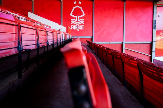 A general view of the Forest badge in the stands during the Carabao Cup round 2 match Nottingham Forest vs Leeds Rhinos at City Ground, Nottingham, United Kingdom on 25 August 2026

(Photo by Maynard Manyowa/News Images)
